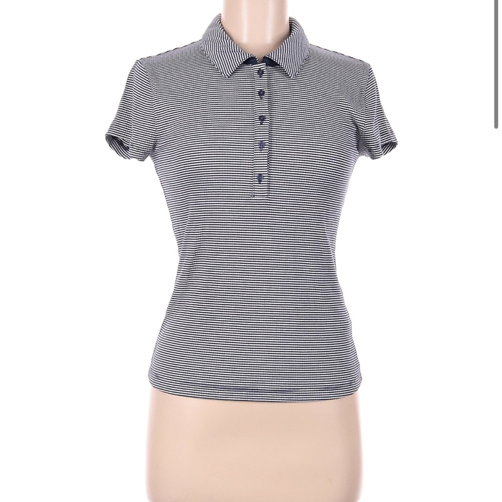 J. Crew Blue and White Fitted Short Sleeve Polo Top